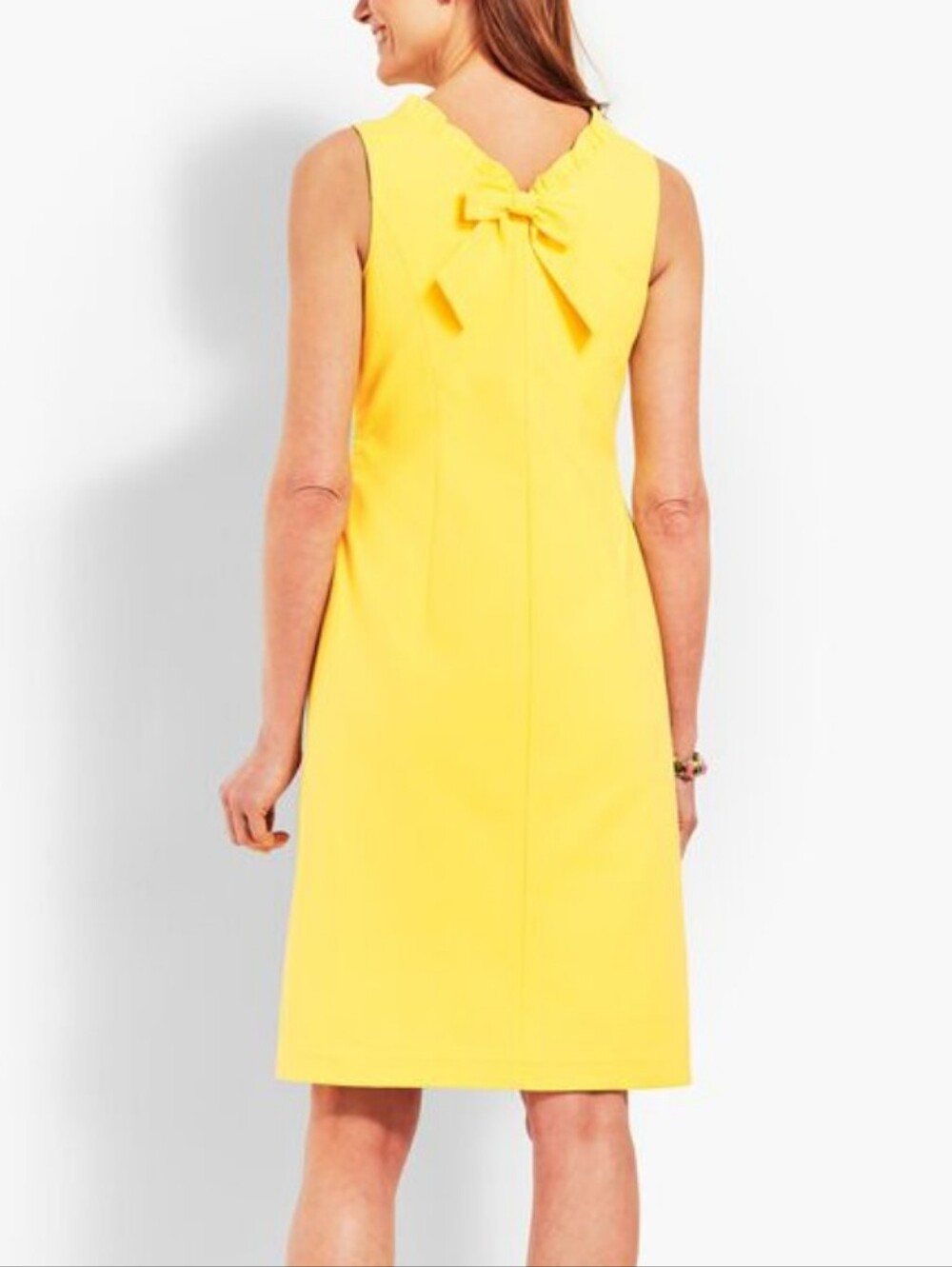 Talbots Yellow Dress Ruffle-Neck Sheath Yellow Bow 10